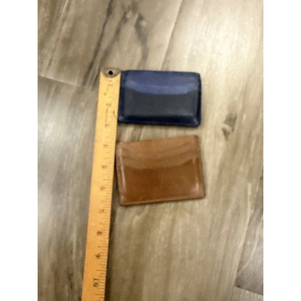 Lot Of 2 J.CREW Men's Tan Brown Leather Cardholder Blue